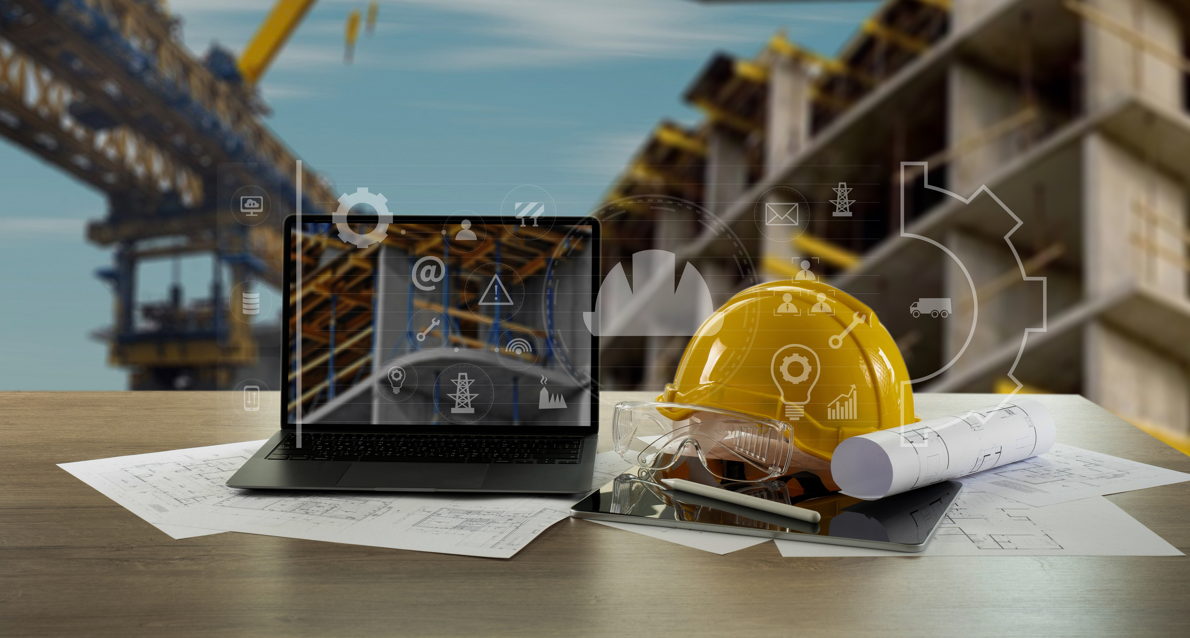 Bâtiments en construction avec un casque et IA